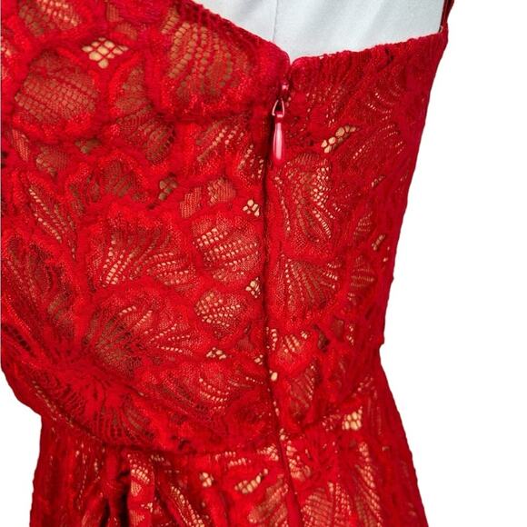 ALI & JAY Dress Womens Size S Red Lace Wrap Front Drawstring Waist Delicate Chic - Picture 6 of 12